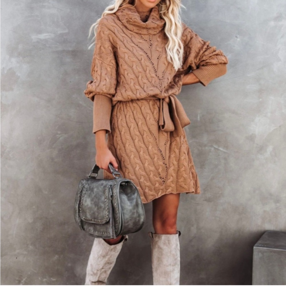 Fate Tan Long Sleeve Dress